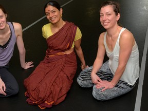 Dancers Ruth Douthwright, Vidya Natarajan and Lacey Smith are part of a discussion and dance event Friday at King?s University College. (MORRIS LAMONT/THE LONDON FREE PRESS)