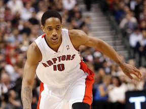 DeMar DeRozan could by back in the next week or two. (MICHAEL PEAKE/TORONTO SUN)