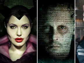 From left to right: Angelina Jolie in "Maleficent", Johnny Depp in "Transcendence" and Chris Evans in "Captain America: The Winter Soldier".