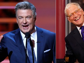 Alec Baldwin, left, and David Letterman. (Reuters file photos)