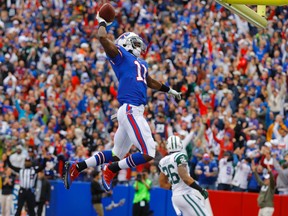 Buffalo Bills wide receiver T.J. Graham celebrates a touchdown against the New York Jets at Ralph Wilson Stadium in Orchard Park, N.Y., Nov. 17, 2013. (TIMOTHY T. LUDWIG/USA Today)
