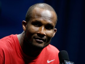 Cornerback Champ Bailey #24 of the Denver Broncos speaks to the press after Super Bowl XLVIII at MetLife Stadium on February 2, 2014 in East Rutherford, New Jersey. (Jeff Zelevansky/Getty Images/AFP)