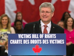 Canada's Prime Minister Stephen Harper makes an announcement about the "Victims Bill of Rights" legislation in Mississauga, April 3, 2014. REUTERS/Mark Blinch