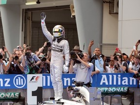 Lewis Hamilton leads F-1 in points going into Sunday’s race. (AFP)