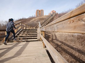 A runner exercises on the staircase near the Royal Glenora Club in Edmonton  March 24, 2014. Ian Kucerak/Edmonton Sun/QMI Agency