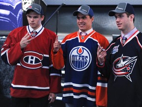 Top three first round NHL draft picks Nail Yakupov, Ryan Murray, and Alex Galchenyuk pose for photos at the CONSOL Energy Center during the 2012 NHL Entry Draft in Pittsburgh, Pennsylvania. ANDRE FORGET/QMI AGENCY