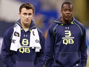 Johnny Manziel (left) had a stellar pro day. (USA TODAY SPORTS)