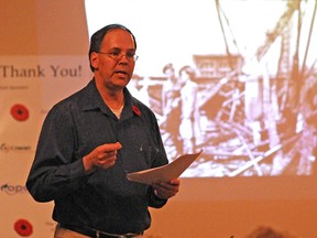 University of Western Ontario professor Jonathan Vance talks about the 'Maple Leaf Empire' in Great Britain during the two world wars during a 2011 talk in Tillsonburg. 
(CHRIS ABBOTT/QMI AGENCY)