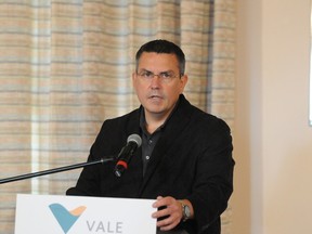 Kelly Strong, vice-president of Vale's Ontario and UK operations, speaks at a press conference Monday morning.
Gino Donato/The Sudbury Star