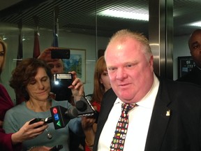 Mayor Rob Ford speaks to reporters at City Hall on Monday. (DON PEAT/Toronto Sun)