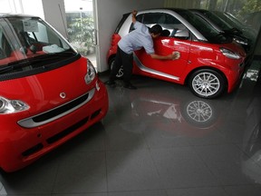 Vandals flipped over a handful of miniature Smart cars parked in two typically quiet San Francisco neighborhoods on Monday, authorities said.

REUTERS/Supri