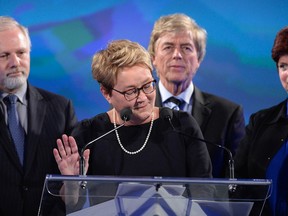 The Parti Quebecois leader Pauline Marois speaks following the election of a majority left the Liberal Party, Monday, April 7, 2014. (DIDIER DEBUSSCHERE /QMI AGENCY)