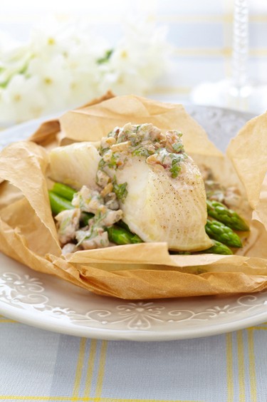 BLACK COD EN PAPILLOTESimple, light and delicious, this recipe combines fresh herbs and spices that perfectly complement the rich buttery flavour of the fish. (Courtesy of California Walnuts)