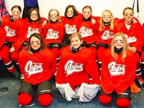 The Central Plains Super Caps female atom extended hockey team finished as runners-up at a tournament in St. Boniface March 28-30. (Submitted photo)