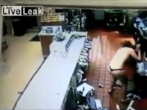 Screen grab from YouTube showing Sandra Suarez causing havoc in a Florida McDonald's. (YouTube)