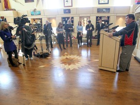 Gary Houle talks to members of the media regarding violence in hockey. (Chris Procaylo/Winnipeg Sun)