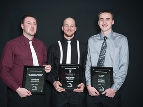 Jordan MacNeil (Jim Matchett Recipient), Mathieu Poulin (Male Athlete of the Year), Derek Braun (Les Zoltai Recipient)