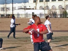 QB Henry Burris on the field at the Ottawa RedBlacks mini-camp in Richmond, Va., on Wednesday, April 9, 2014. (TIM BAINES Ottawa Sun via Twitter)