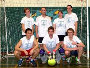 CONTRIBUTED PHOTO
Verne’s Carpet One defeated DoneRight Landscaping 7-6 Tuesday night to win the 2014 TISL playoff championship. In the front row are Tim Hua, Jason Beard, Justin Young; and in the back row are Aaron De Jong, Brad Smale, Angela Rochus and Pete Rochus.