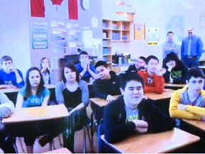 Students at Aqsarniit Middle School use Virtual Researchers On Call to connect with Canadian science, technology, engineering and math experts (Photo Submitted).