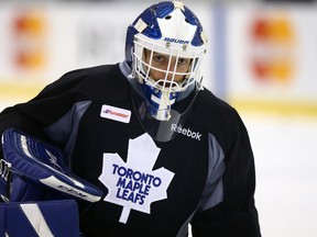 Maple Leafs backup goaltender Drew MacIntyre has never had an NHL start. (Dave Abel/Toronto Sun)