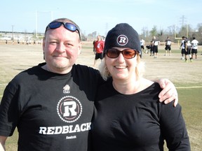 Zack and Erika Wood at the RedBlacks mini camp Wednesday in Virginia. Tim Baines/Ottawa Sun