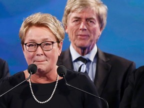 Parti Quebecois leader Pauline Marois delivers her concession speech at her provincial election night headquarters in Montreal April 7, 2014. (REUTERS/Christinne Muschi)