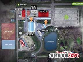A map of Heritage Park Pavilion and the surrounding grounds during the Outdoor Expo this July. - outdoorexpo.ca