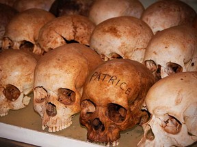 There are hundreds of skulls arranged in orderly lines at the church in Nyamata, where 10,000 people were massacred in 1994. The church is now a memorial site.