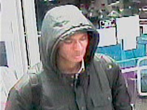 Investigators need help identifying this man, dubbed the Bath Towel Bandit, who is suspected of robbing three businesses in three days last month. (Photo courtesy Toronto Police)