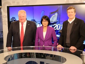 Mayor Rob Ford and mayoral candidates Olivia Chow and John Tory. (Toronto Sun file photo)