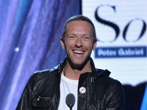 Musician Chris Martin speaks onstage at the 29th Annual Rock And Roll Hall Of Fame Induction Ceremony at Barclays Center of Brooklyn on April 10, 2014 in New York City. (Larry Busacca/Getty Images/AFP)
