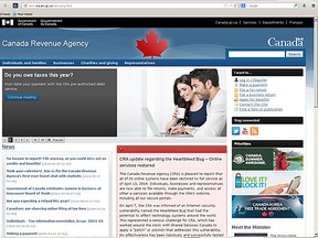 Canada Revenue Agency website. (SCREENSHOT)