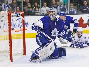 Goalie Jonathan Bernier and defenceman Morgan Rielly were two of the bright lights on an otherwise underachieving Leafs roster this season. (USA Today Sports)