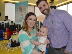 Jim Moodie
In this file photo, Desiree and Darren Lamoureux celebrate the first birthday of their son Taylum in Chelmsford. The boy, who requires a kidney transplant, was able to come home from Toronto Sick Kids Hospital for the first time since he was born.