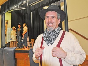 Bob Smith, the original Curly McLain, makes his return as Andrew Carnes, in the theatrical production of Oklahoma! April 24, 25 & 26 at Mitchell District High School. The musical made its Mitchell debut 30 years ago in April 1984. KRISTINE JEAN/MITCHELL ADVOCATE