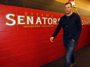 Jason Spezza walks through the hall during locker clean-out day at the Canadian Tire Centre  in Ottawa Monday. Darren Brown/Ottawa Sun/QMI Agency