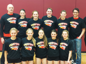 The Prairie Fire 15U Inferno volleyball team celebrates its home tournament win over the weekend. (Submitted photo)