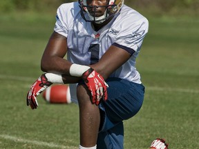 TAMPA - Winnipeg Blue Bombers wide receiver Willie Haulstead watches a drill during a training camp at IMG Academies in Bradenton, Florida on Monday, April 14, 2014.