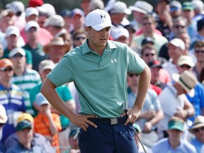 American golfer Jordan Spieth reacts after a missed putt on the ninth hole during the final round of The Masters. (Jim Young/Reuters)