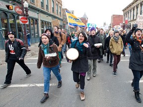 Trent University students march Feb. 1, 2012 in Peterborough during the National Day of Action For Students protest. About 175 students took part in the rally protesting about tuition costs. (CLIFFORD SKARSTEDT/QMI AGENCY FILE PHOTO)