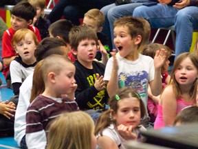Canyon School students couldn't contain their excitement when the winners of the Literacy Challenge were named. Greg Cowan Photo/QMI Agency.