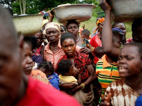 As sectarian violence continues, internally displaced people wait for food distribution by a foreign non-governmental organization in the town of Boda, Central African Republic, on April 15.
Goran Tomasevic/REUTERS