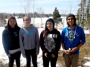 Alicia Kejick, Rebecca Mandamin,  Realle Wapioke and Malik Couchene are students from Shoal Lake 39 who have been participating in a series of youth workshops around the country on FIrst Nations water issues.