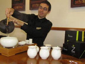 R&D manager Fabien Maisonneuve prepares tea for tasting at Zealong estate in Hamilton, New Zealand. IAN ROBERTSON PHOTO