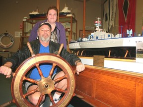 Dave Finley and daughter Teresa spent about 600 hours building this model of the Q105, a Second World War vessel built in Sarnia, which will now be on display at the Sombra Museum. HEATHER BROUWER/ SARNIA THIS WEEK/ QMI AGENCY