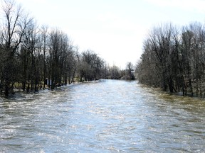 High water levels are seen at Long Island Locks. The Rideau Valley Conservation Authority says that flood water should begin to recede soon. Sarah Taylor/Ottawa Sun/QMI Agency