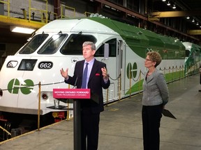 Transportation Minister Glen Murray and Premier Kathleen Wynne announce ambitious GO Transit plans on Thursday. (ERNEST DOROSZUK/Toronto Sun)