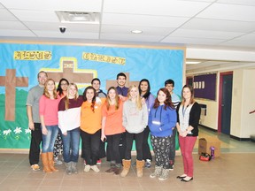 St. Joseph School teachers Daniel Hein and Meagan Rogers pose with the rest of the St. Joseph School group who will be heading to Costa Rica next year after a fundraising brainstorming session on Tuesday, April 15.
Barry Kerton | Whitecourt Star