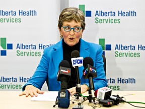 Dr. Marcia Johnson speaks to the media, medical officer of health, discusses a confirmed case of measles in the Edmonton area at Coronation Plaza on November 15, 2011. CODIE MCLACHLAN/EDMONTON SUN QMI AGENCY